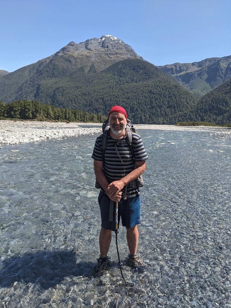 Crossing one of the many South Island rivers