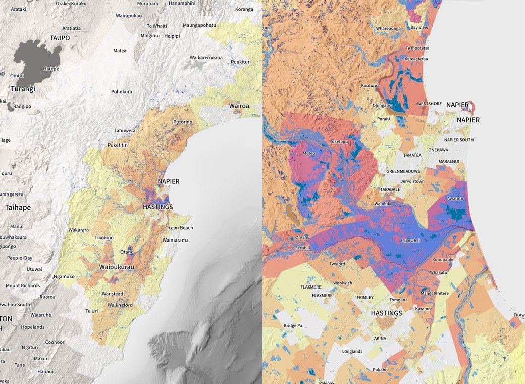 Views of the online tool showing different layers and scales.