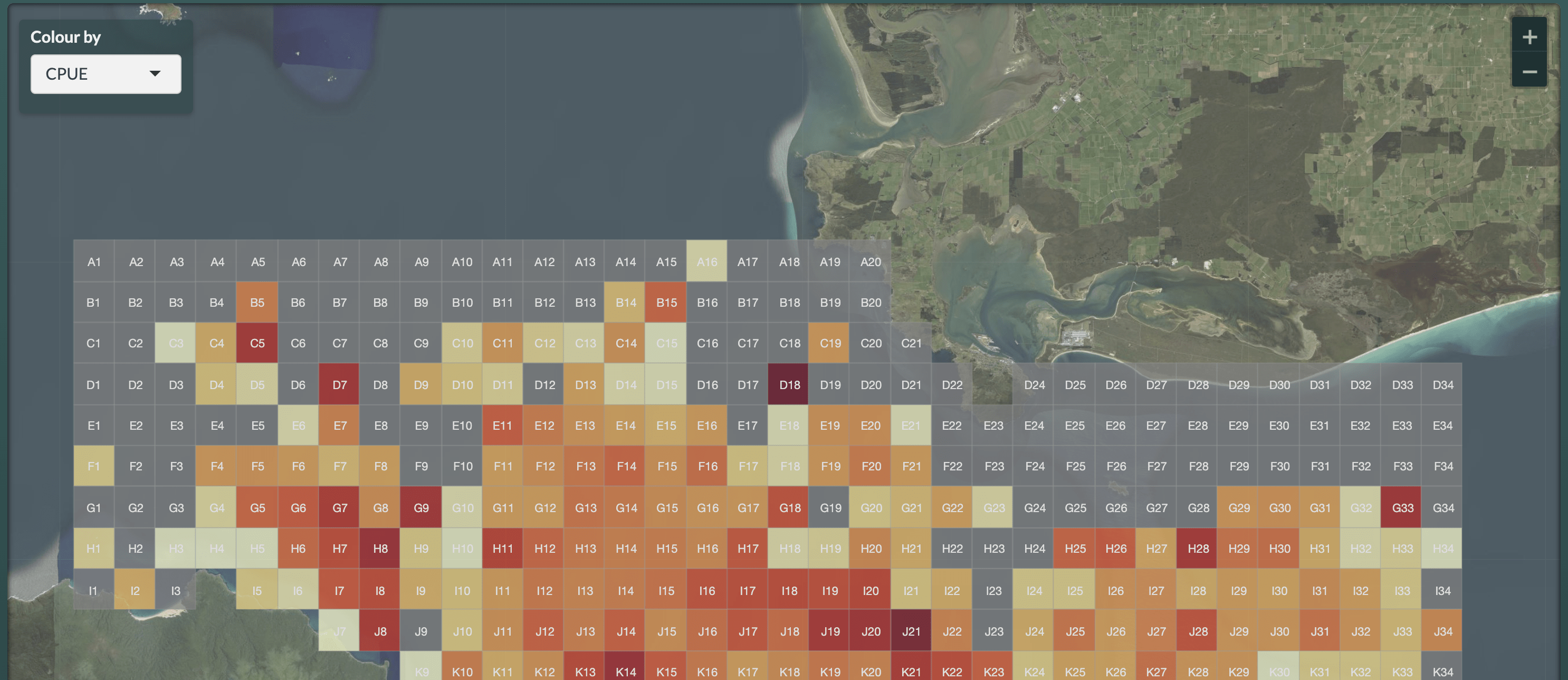 An example dashboard illustrating catch rates of oyster in Foveaux Strait